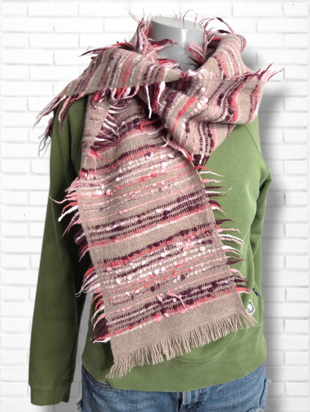 NEW! Faliero Sarti Italian Designer Multicolour Fringe Wool, Cashmere Scarf